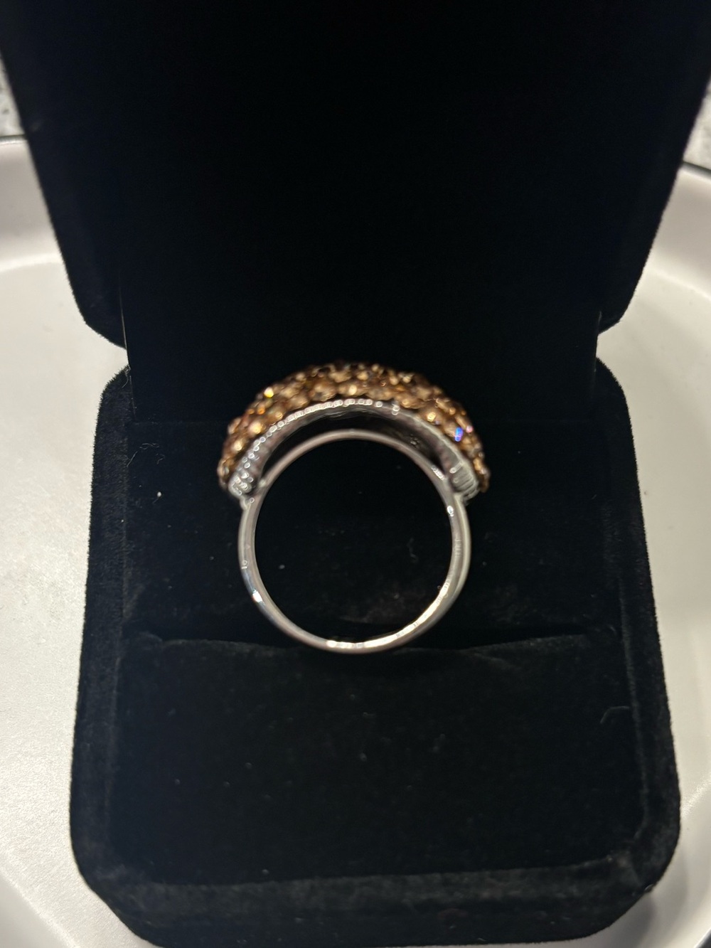 Crystal Dome Statement Ring in Champagne and Silver - Women Jewelry